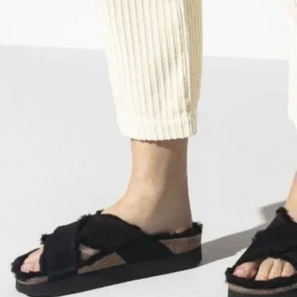 Papillio Black Cross-Strap Platform Sandals